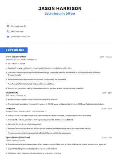 Court Security Officer Resume