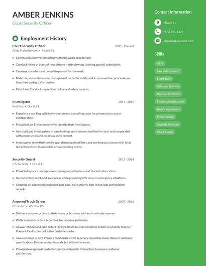 Court Security Officer Resume