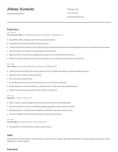 Court Security Officer Resume