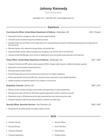 Court Security Officer Resume