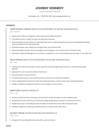 Court Security Officer Resume