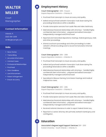 Court Stenographer Resume
