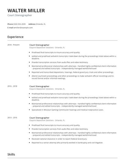 Court Stenographer Resume