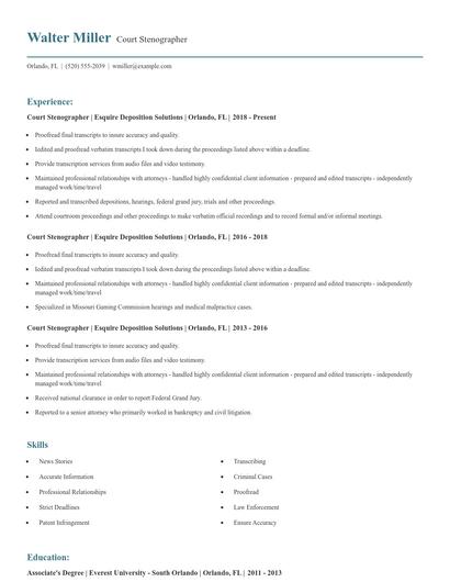 Court Stenographer Resume