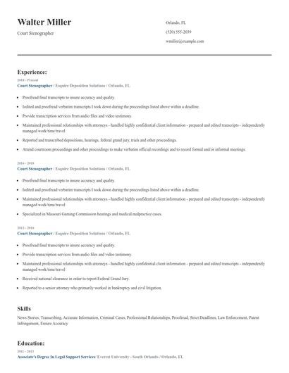 Court Stenographer Resume
