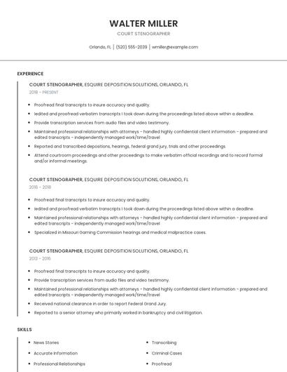 Court Stenographer Resume
