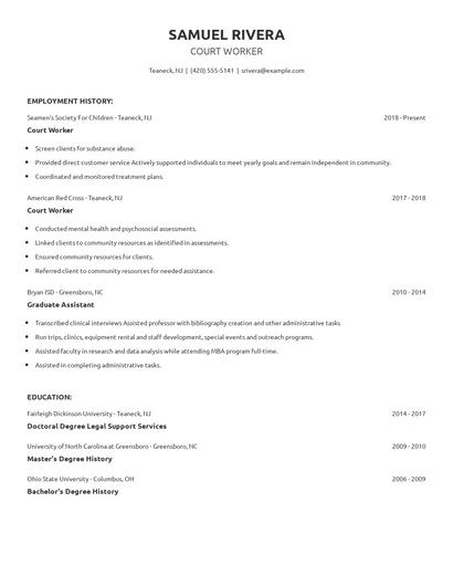 Court Worker Resume