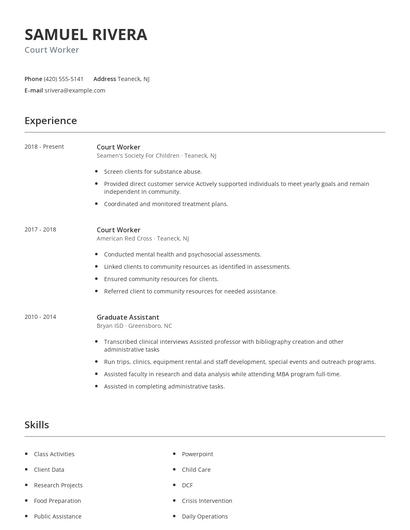 Court Worker Resume