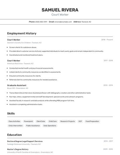 Court Worker Resume