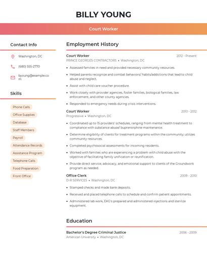 Court Worker Resume