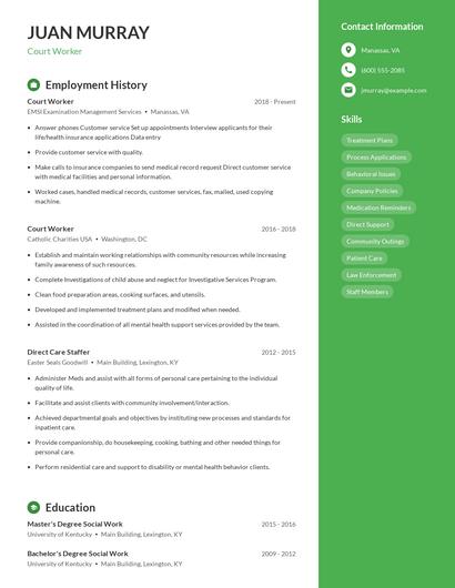 Court Worker Resume