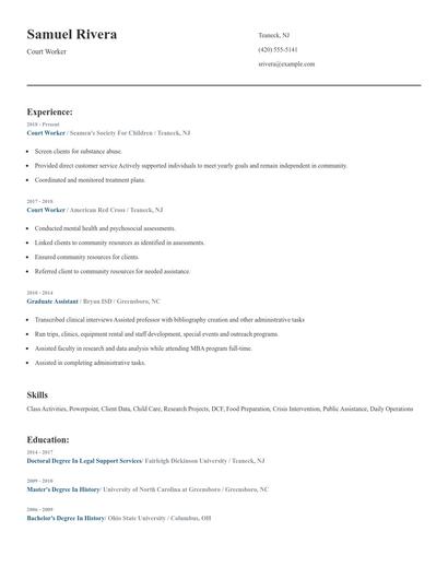 Court Worker Resume