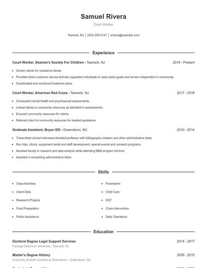 Court Worker Resume