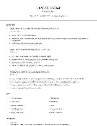 Court Worker Resume