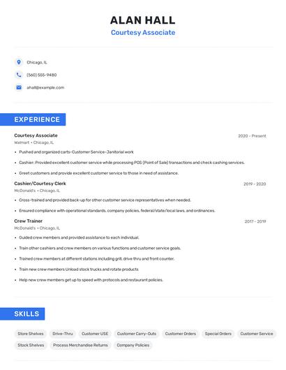 Courtesy Associate Resume