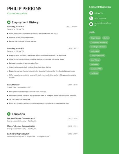 Courtesy Associate Resume