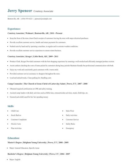 Courtesy Associate Resume