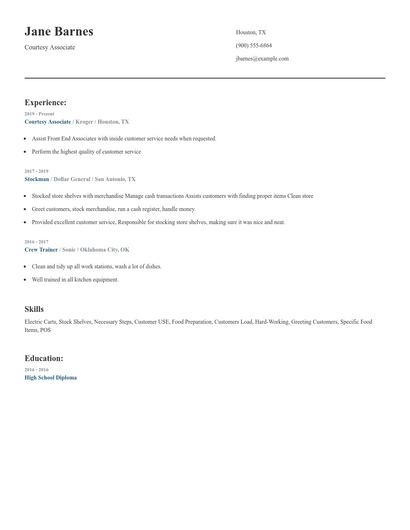 Courtesy Associate Resume