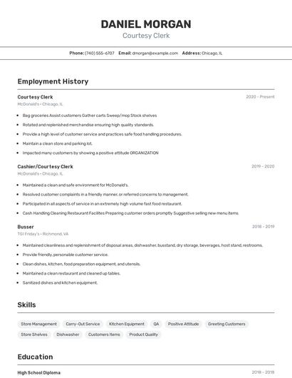 Courtesy Clerk Resume