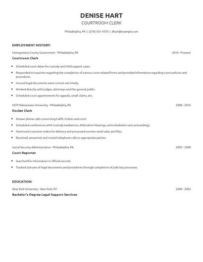 Courtroom Clerk Resume