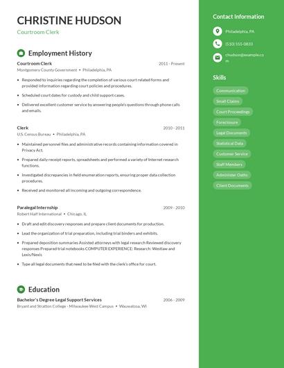 Courtroom Clerk Resume