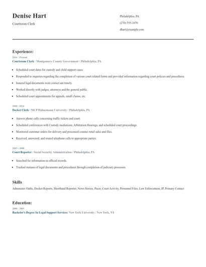Courtroom Clerk Resume