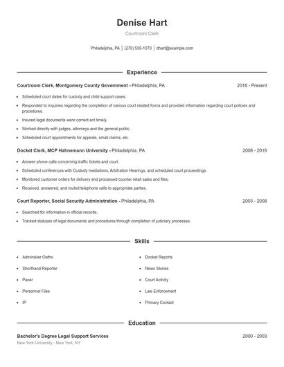 Courtroom Clerk Resume