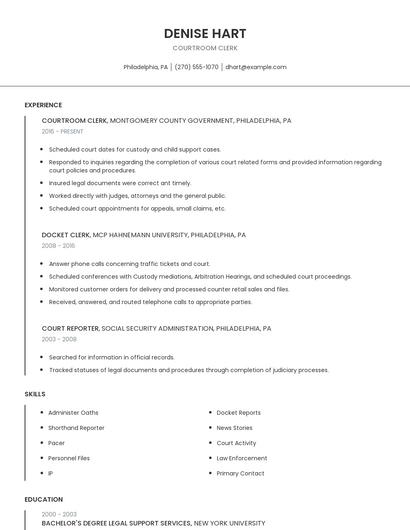 Courtroom Clerk Resume