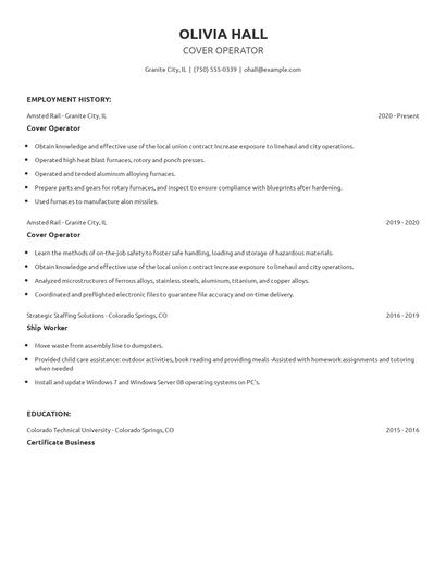 Cover Operator Resume
