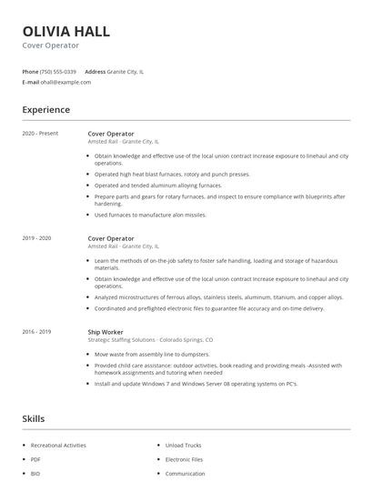 Cover Operator Resume