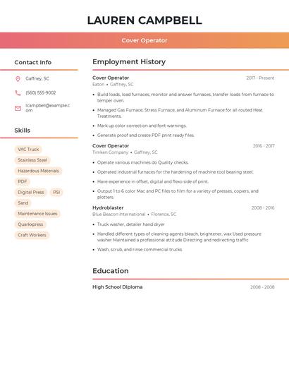 Cover Operator Resume