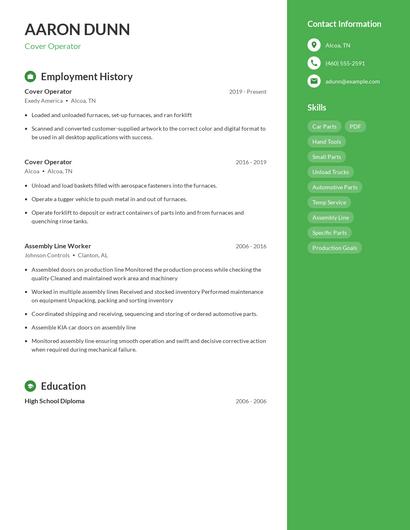 Cover Operator Resume