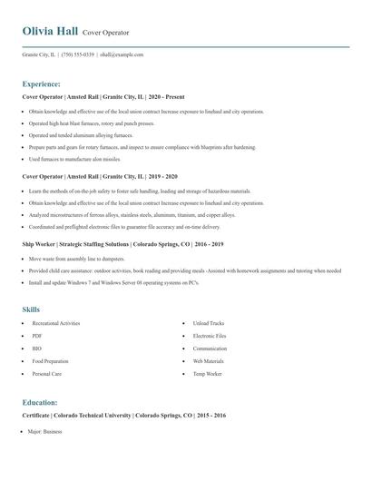 Cover Operator Resume