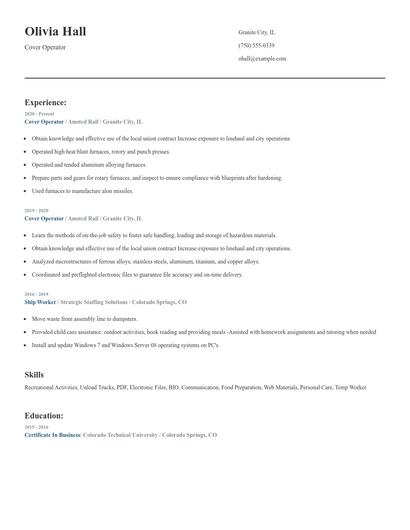 Cover Operator Resume