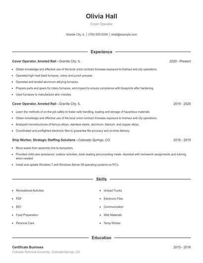 Cover Operator Resume