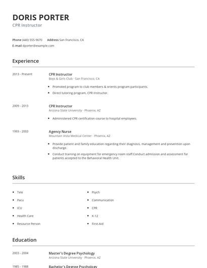 CPR Instructor Resume