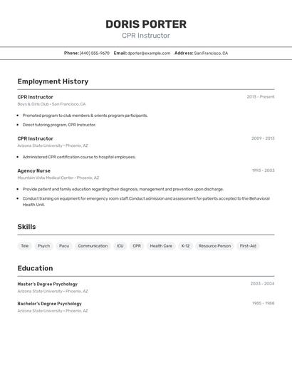 CPR Instructor Resume