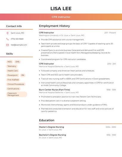 CPR Instructor Resume