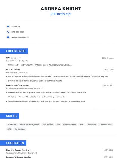 CPR Instructor Resume