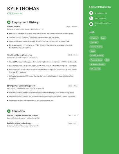 CPR Instructor Resume