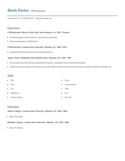 CPR Instructor Resume