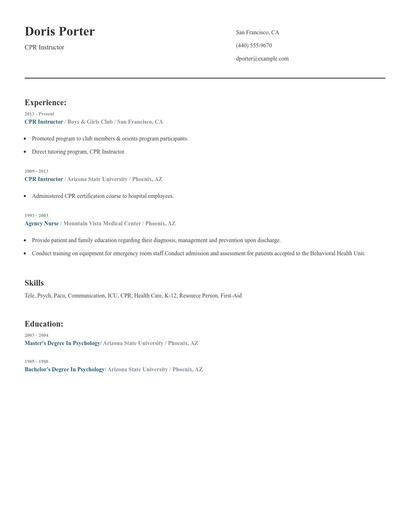 CPR Instructor Resume