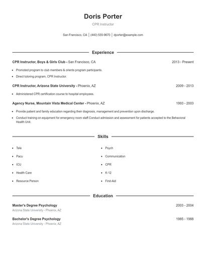 CPR Instructor Resume