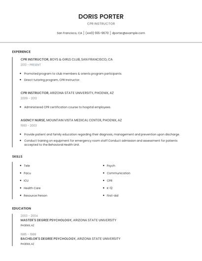 CPR Instructor Resume