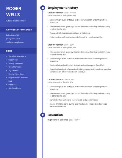 Crab Fisherman Resume