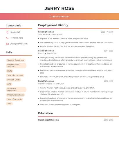Crab Fisherman Resume