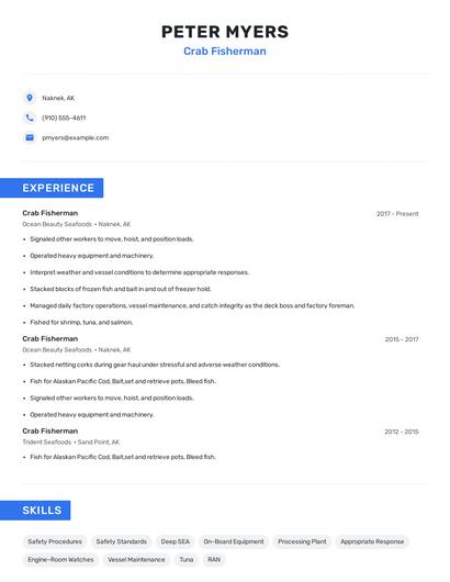 Crab Fisherman Resume
