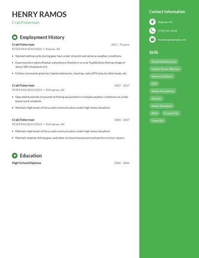 Crab Fisherman Resume