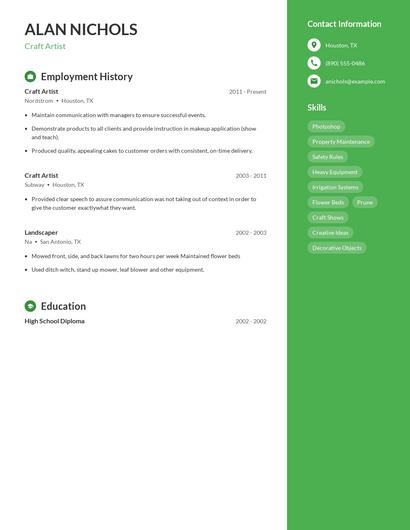 Craft Artist Resume
