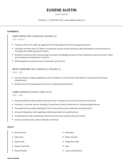 Craft Artist Resume